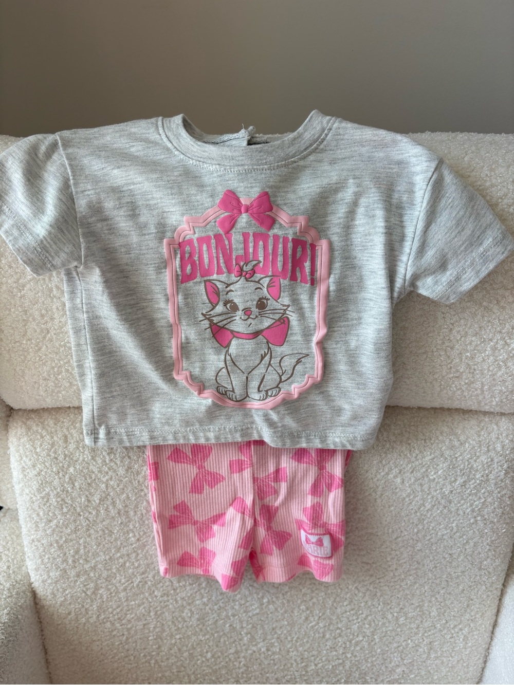 Disney Grey and Pink 'Bonjour' Cat Two-Piece Pajama Set